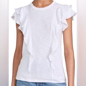 Veronica Beard Bea Short Sleeve White Ruffle Tee Size S